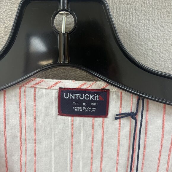 Untuckit Shirt Women’s 10 M Thick Cotton Coastal Vertical Stripe Tunic White Top - Picture 3 of 5